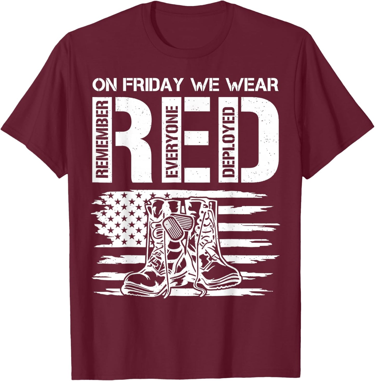 On Friday We Wear Red Friday Military Support Troops US Flag T-Shirt - T-Shirt | Maroon