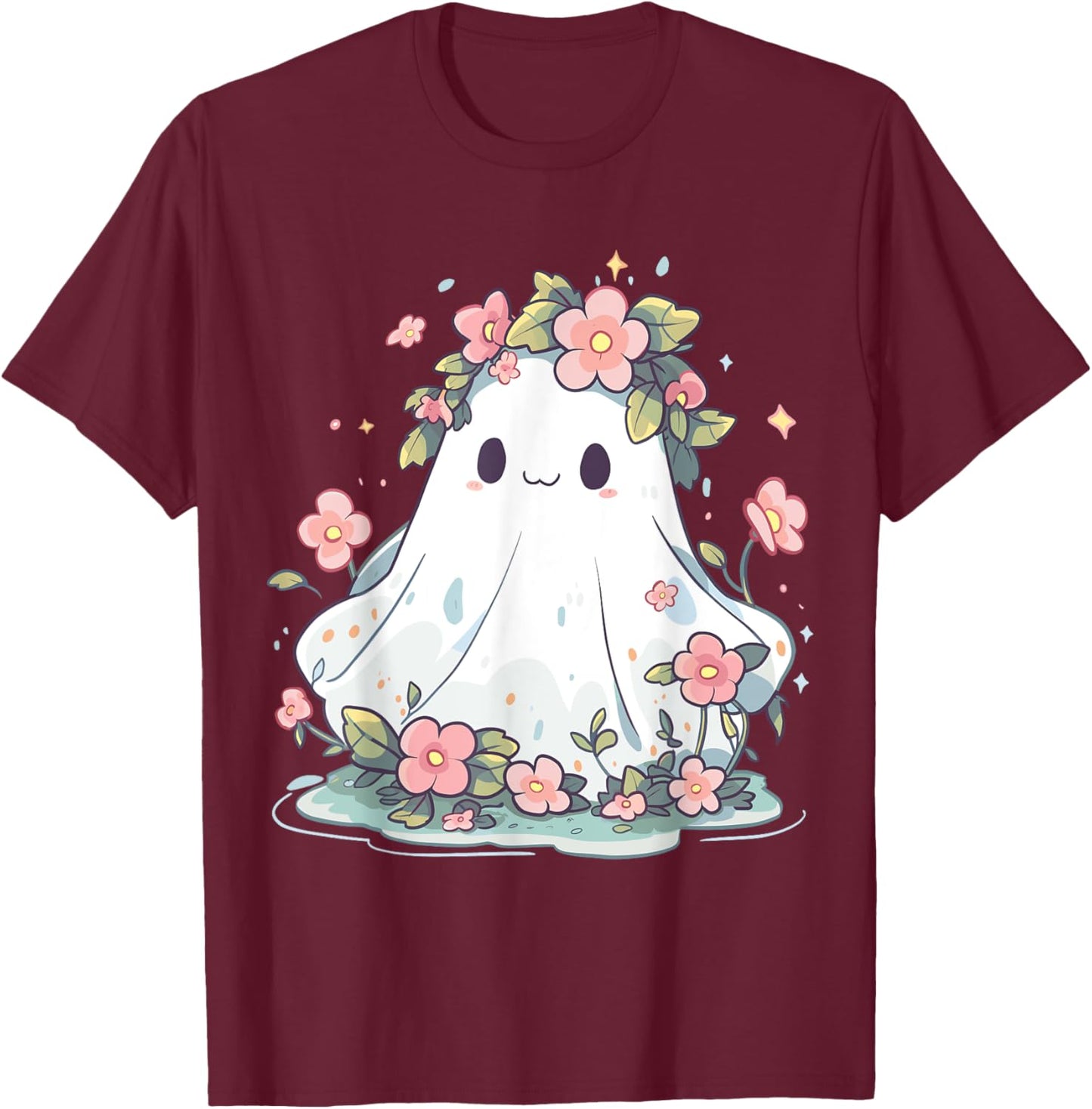 Halloween Shirt Floral Ghost Women Halloween Costume T-Shirt - T-Shirt | Maroon