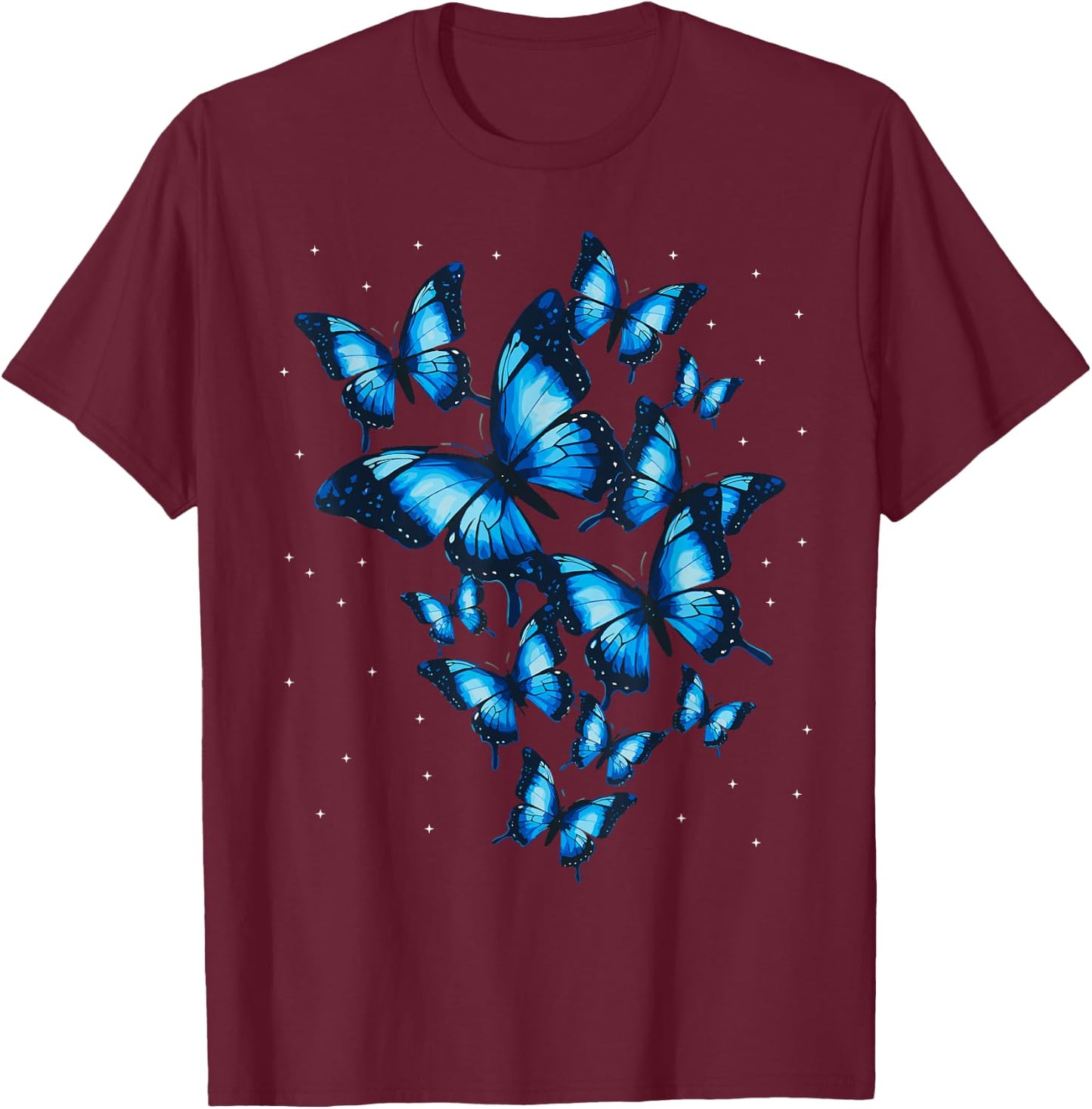 Blue Butterfly Art Beautiful Butterflies T-Shirt - T-Shirt | Maroon