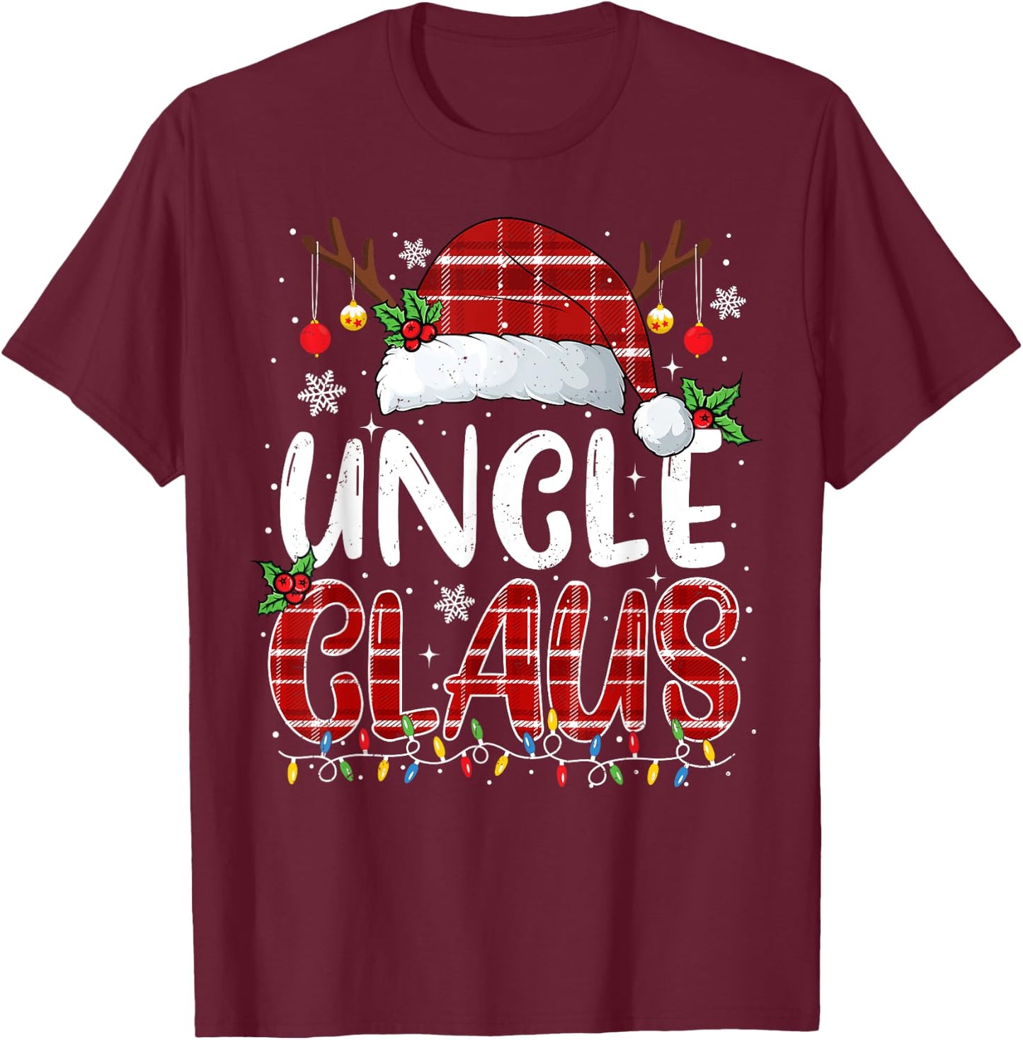 Uncle Claus Christmas Lights Pajama Family Matching T-Shirt - T-Shirt | Maroon