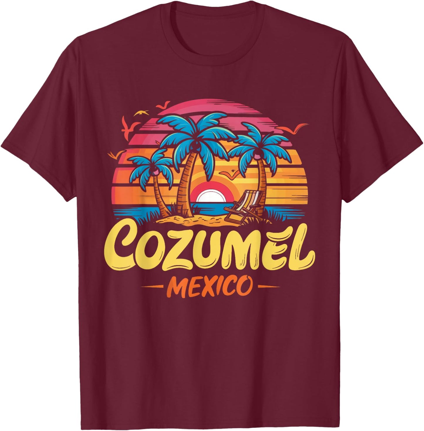 Cozumel Mexico Tropical Sunset beach Souvenir Vacation T-Shirt - T-Shirt | Maroon