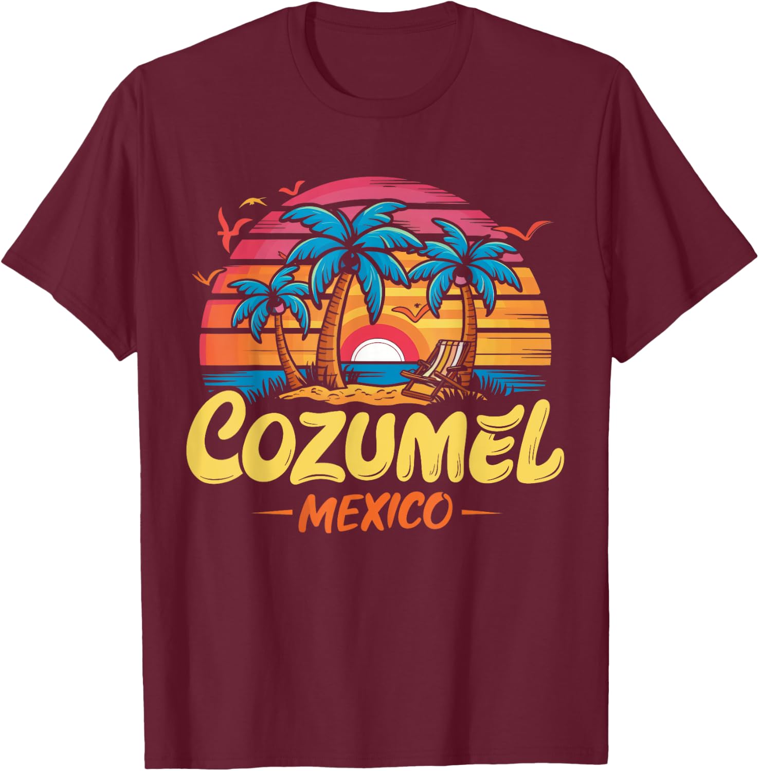Cozumel Mexico Tropical Sunset beach Souvenir Vacation T-Shirt - T-Shirt | Maroon