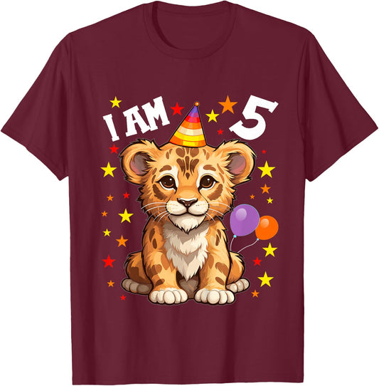 5 Years old Boy and Girl Lions 5th birthday Lion T-Shirt - T-Shirt | Maroon