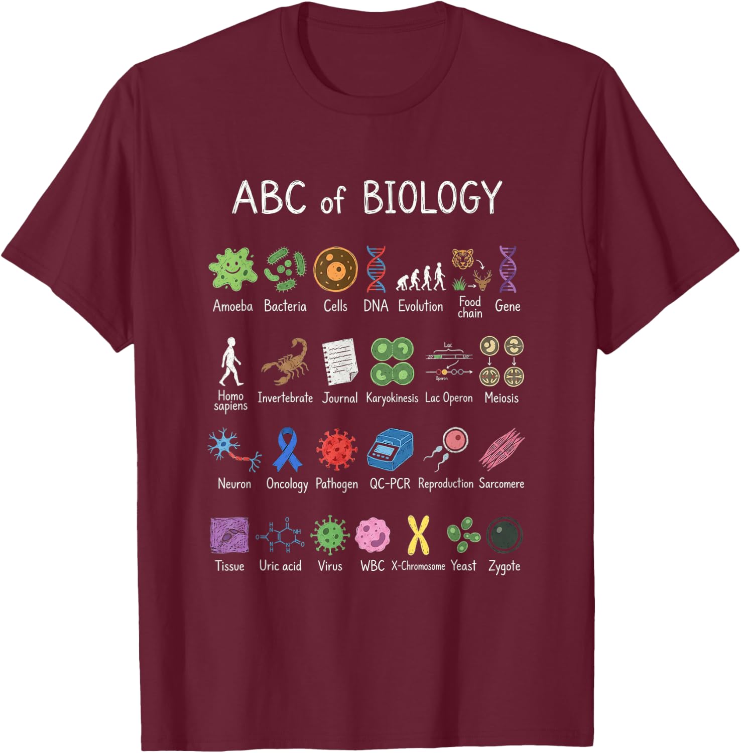 Biology Alphabet Science Education Teacher Student Chart T-Shirt - T-Shirt | Maroon