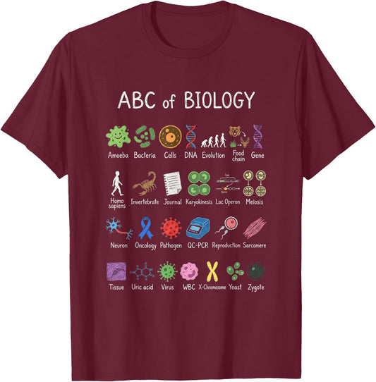 Biology Alphabet Science Education Teacher Student Chart T-Shirt - T-Shirt | Maroon