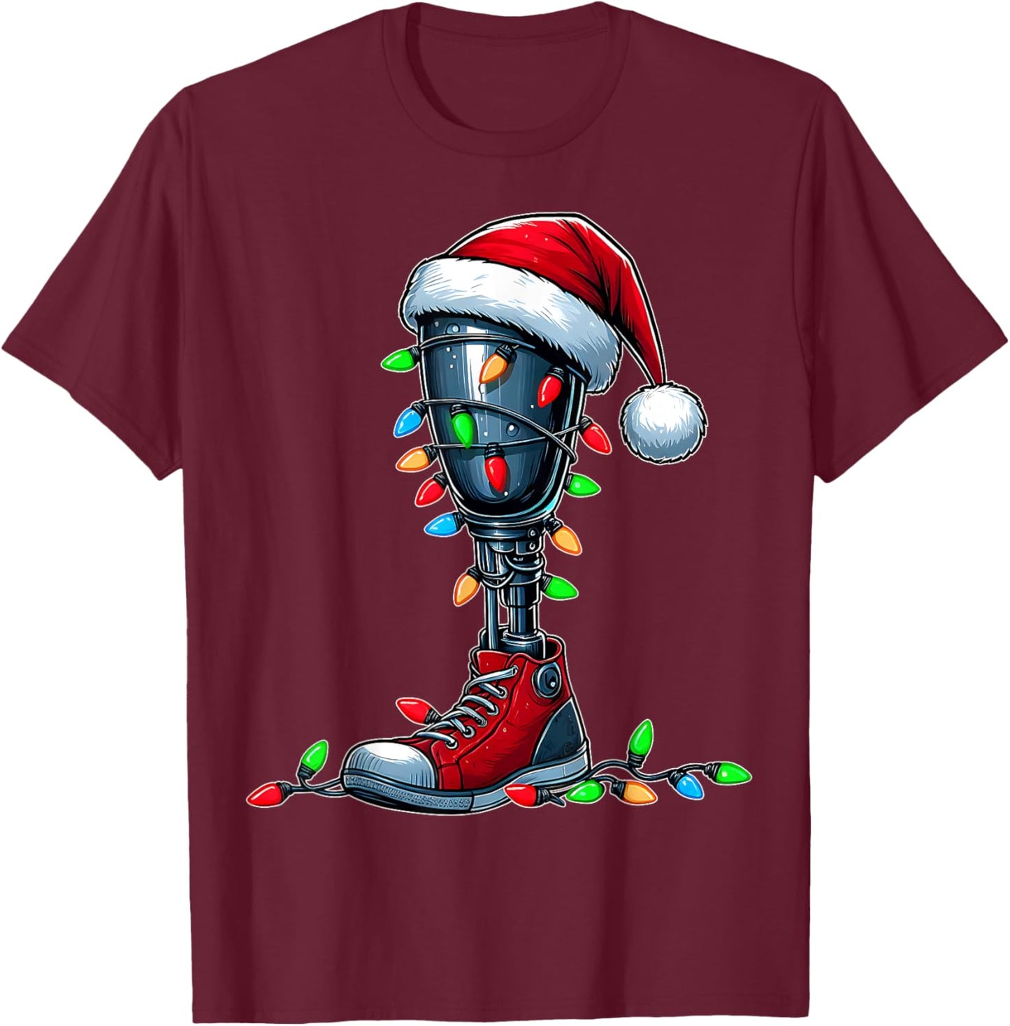 Leg Prosthetics Amputee Amputation Xmas - Adult, Black, Short Sleeve, Classic Fit, , Small T-Shirt - T-Shirt | Maroon