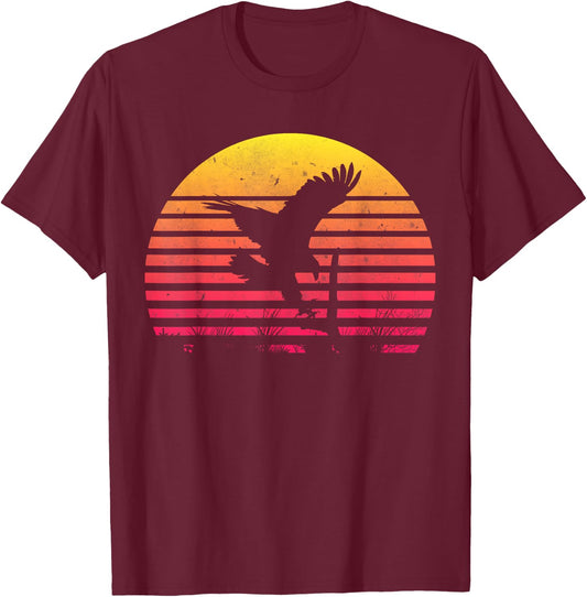 Retro Hawk Sunset Vintage Bird Lover Hawk Whisperer 70s 80s T-Shirt - T-Shirt | Maroon