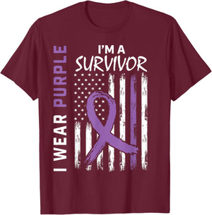 Wear Purple Pancreatic Cancer Survivor Gifts Women Men Flag T-Shirt - T-Shirt | Maroon