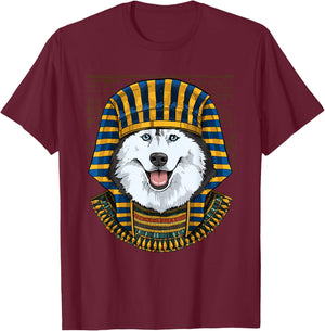 Siberian Husky Egyptian Pharaoh Historian Archaeologist Dog T-Shirt - T-Shirt | Maroon