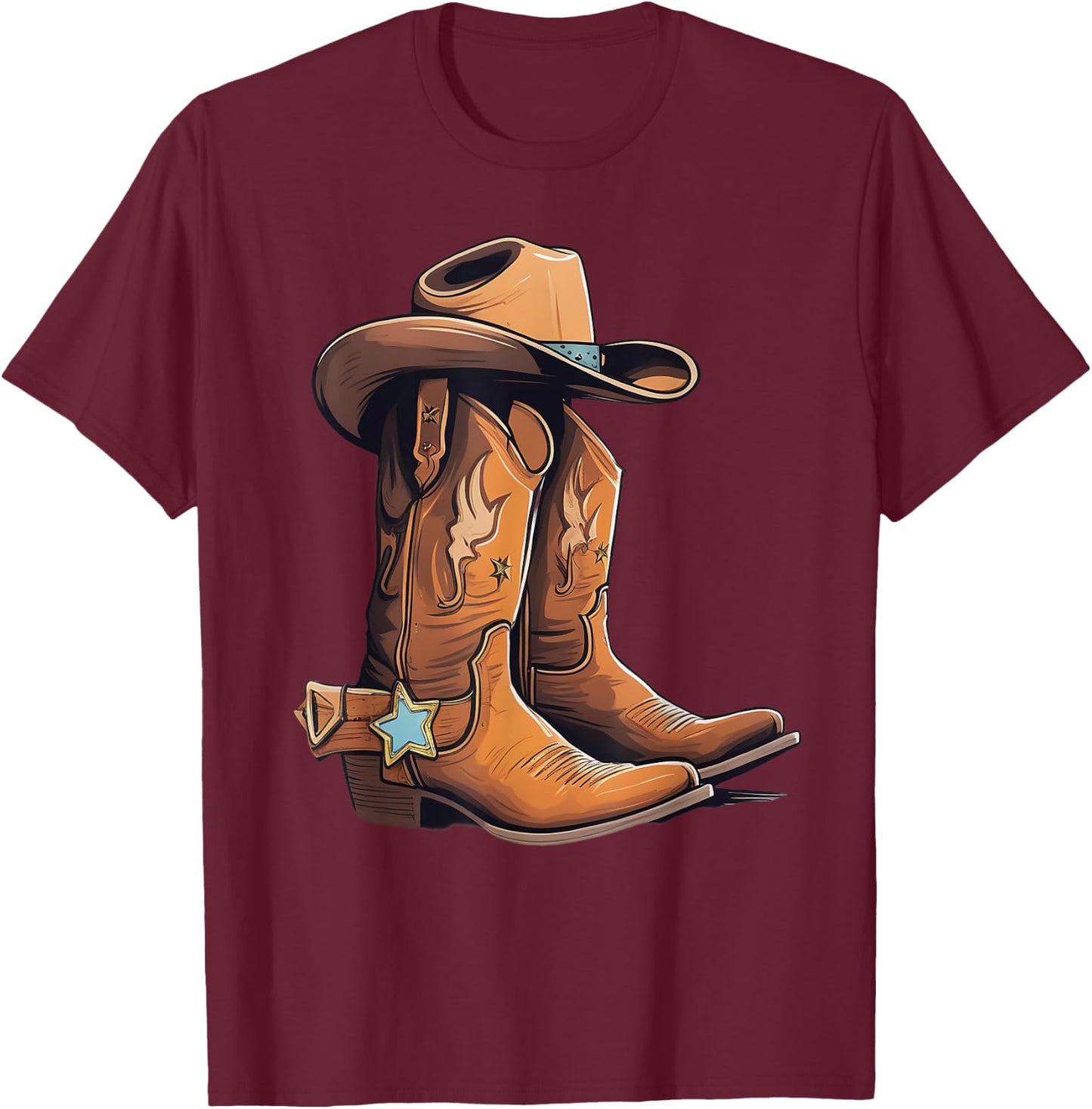 Cowboy Boots Sheriff star Sheriff badge Outfit T-Shirt - T-Shirt | Maroon