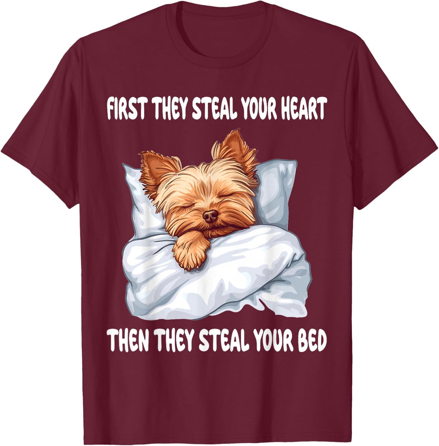 Yorkshire Terrier Yorkie Sleeping Pajamas Nightgown T-Shirt - T-Shirt | Maroon