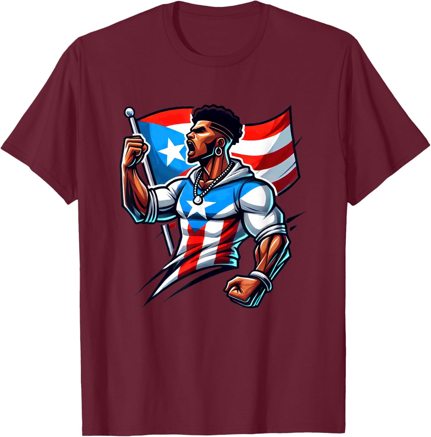 Afro Boricua Protest Fist Puerto Rican Flag Strong Latino T-Shirt - T-Shirt | Maroon