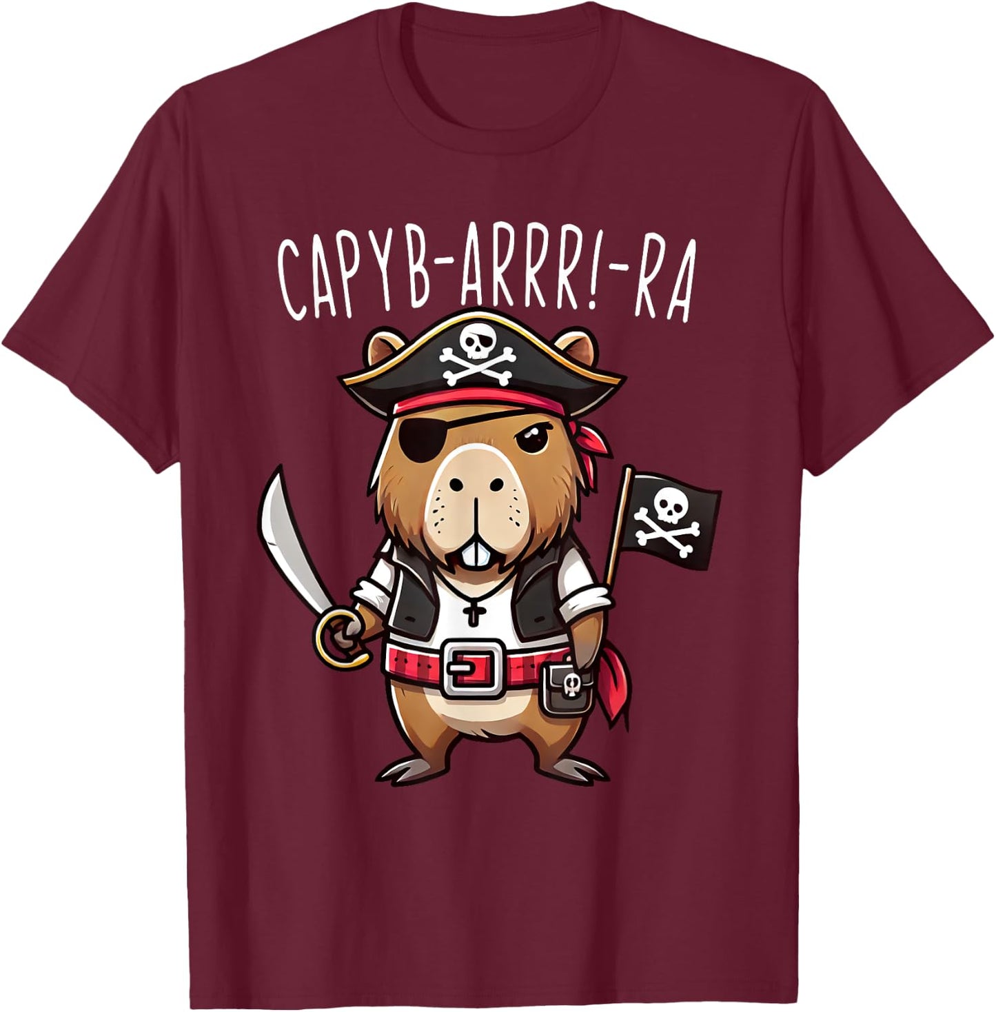 Funny Capyb-Arrr-Ra Pirate Capybara Halloween Boys Girls T-Shirt - T-Shirt | Maroon