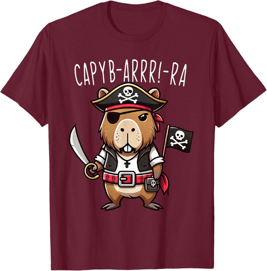 Funny Capyb-Arrr-Ra Pirate Capybara Halloween Boys Girls T-Shirt - T-Shirt | Maroon