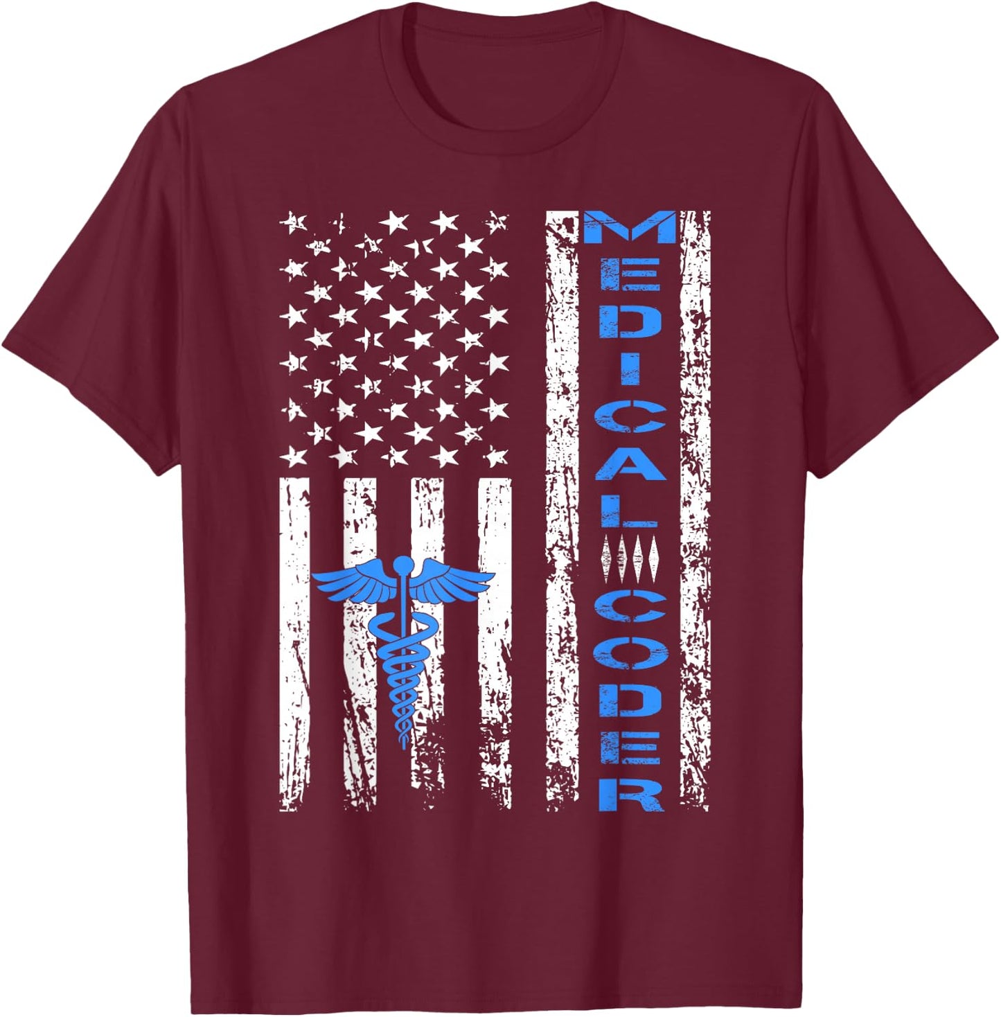 Medical Coder American Flag Clinical T-Shirt - T-Shirt | Maroon