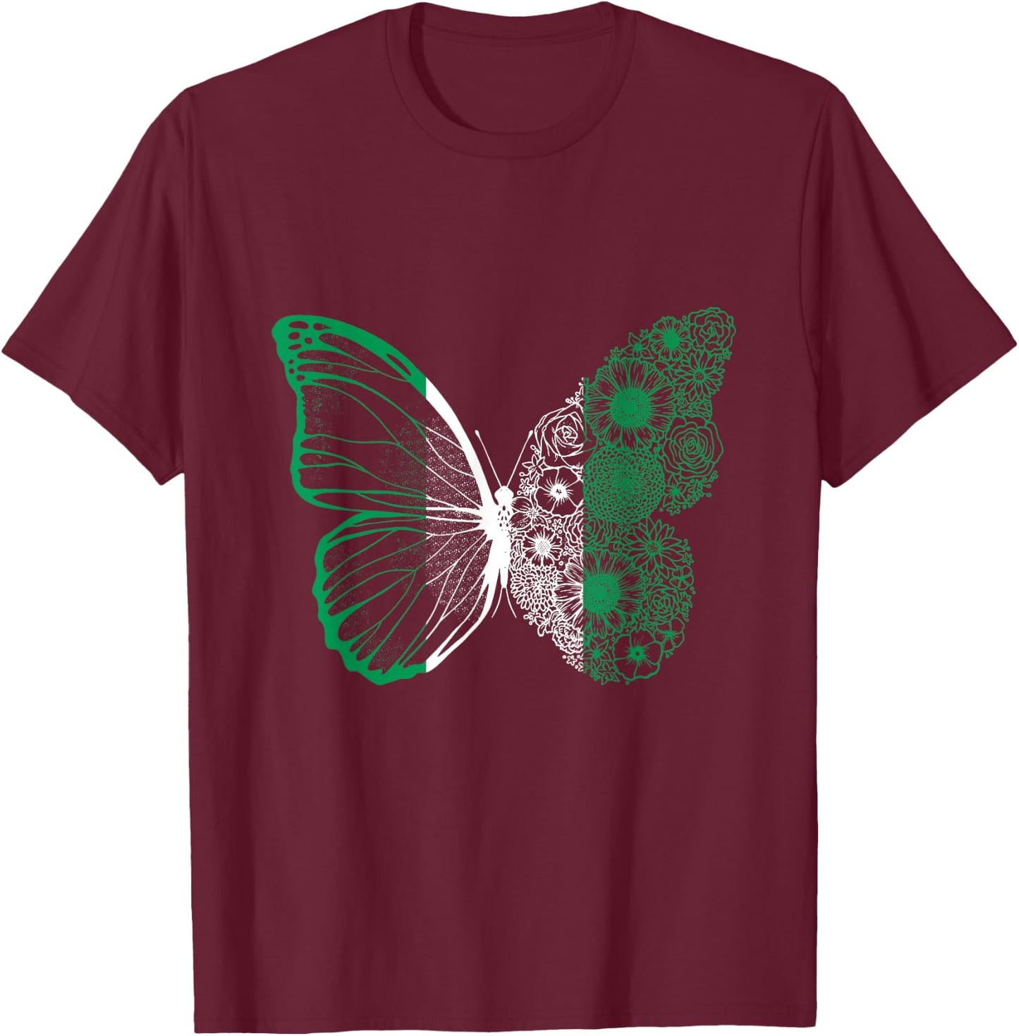 Nigerian Roots Nigeria Flag Nigerian Pride Butterfly Nigeria T-Shirt - T-Shirt | Maroon