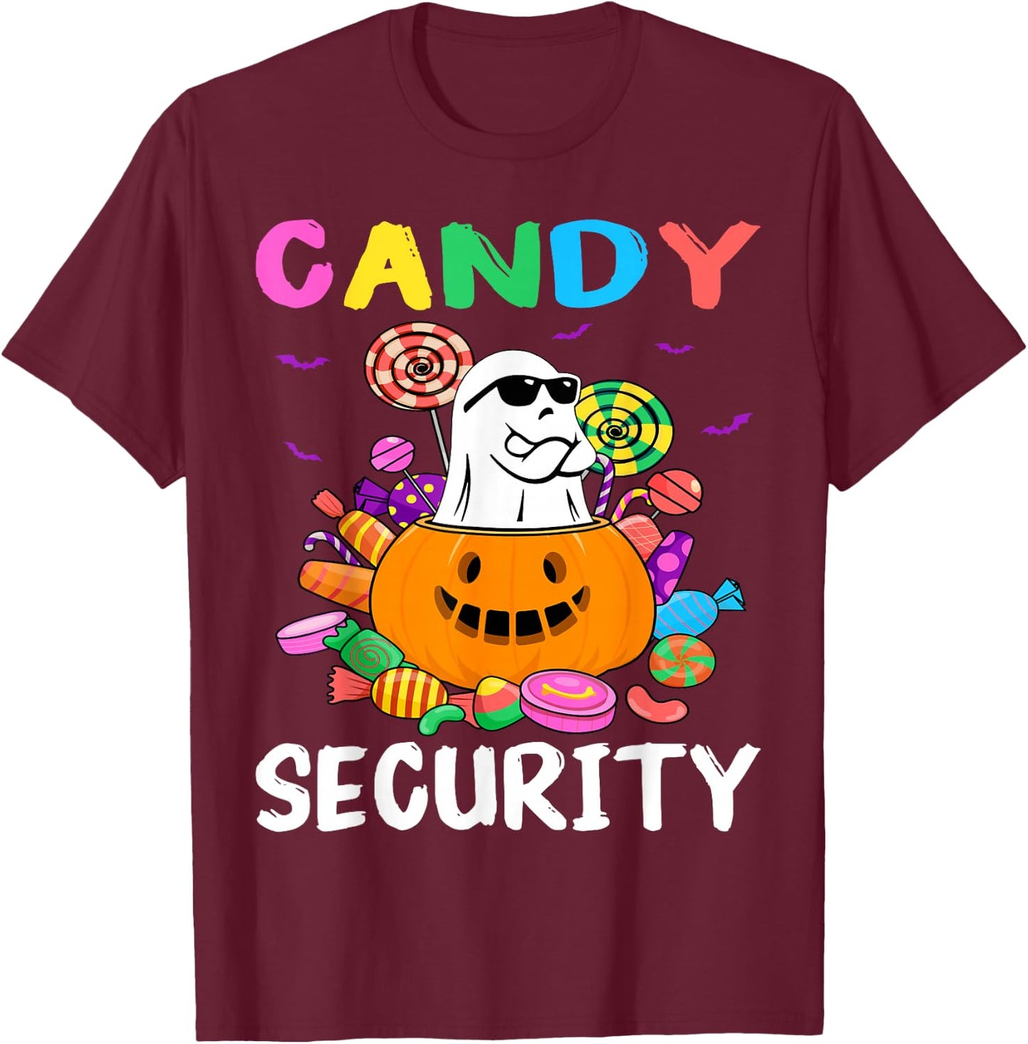 Candy Security Ghost Halloween Costume T-Shirt - T-Shirt | Maroon