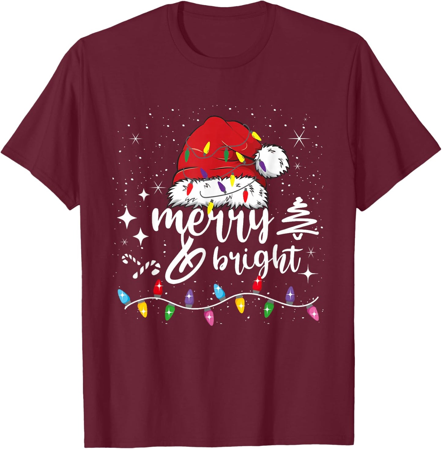 Merry And Bright Christmas Lights Xmas Women Kids T-Shirt - T-Shirt | Maroon
