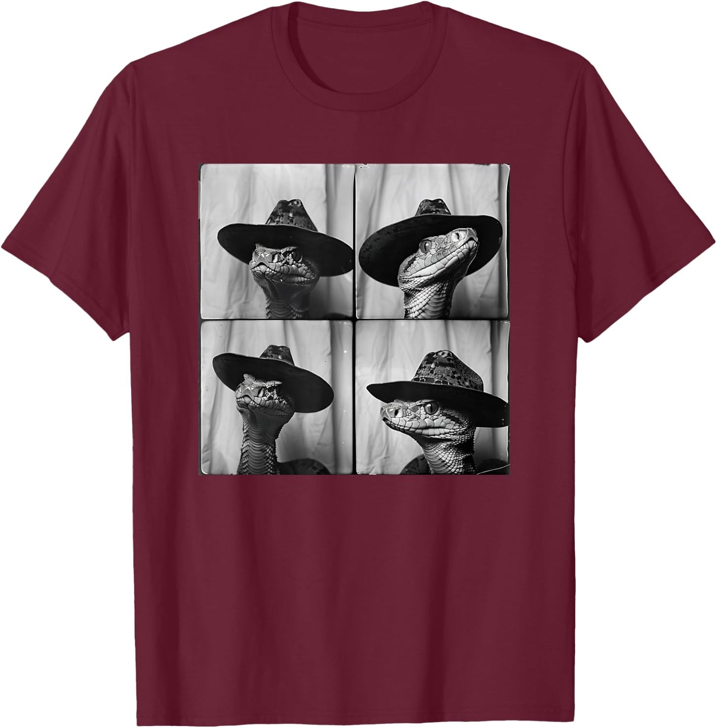 Snake in Cowboy Hat Funny Animal Photobooth Snake Owner T-Shirt - T-Shirt | Maroon