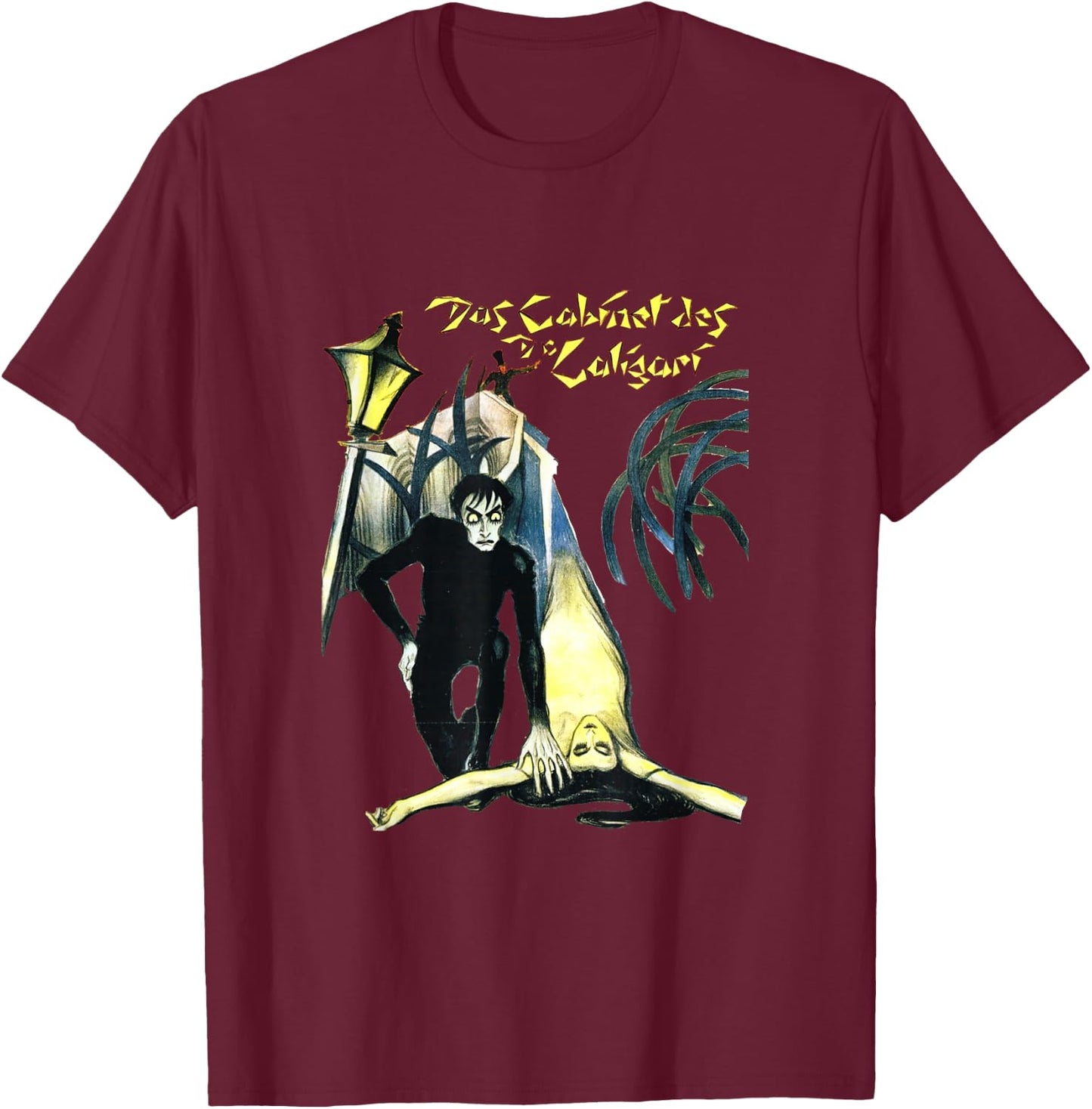 Silent Era German Expressionist Horror Cinema The Cabinet of Dr Caligari , Small, Black T-Shirt - T-Shirt | Maroon