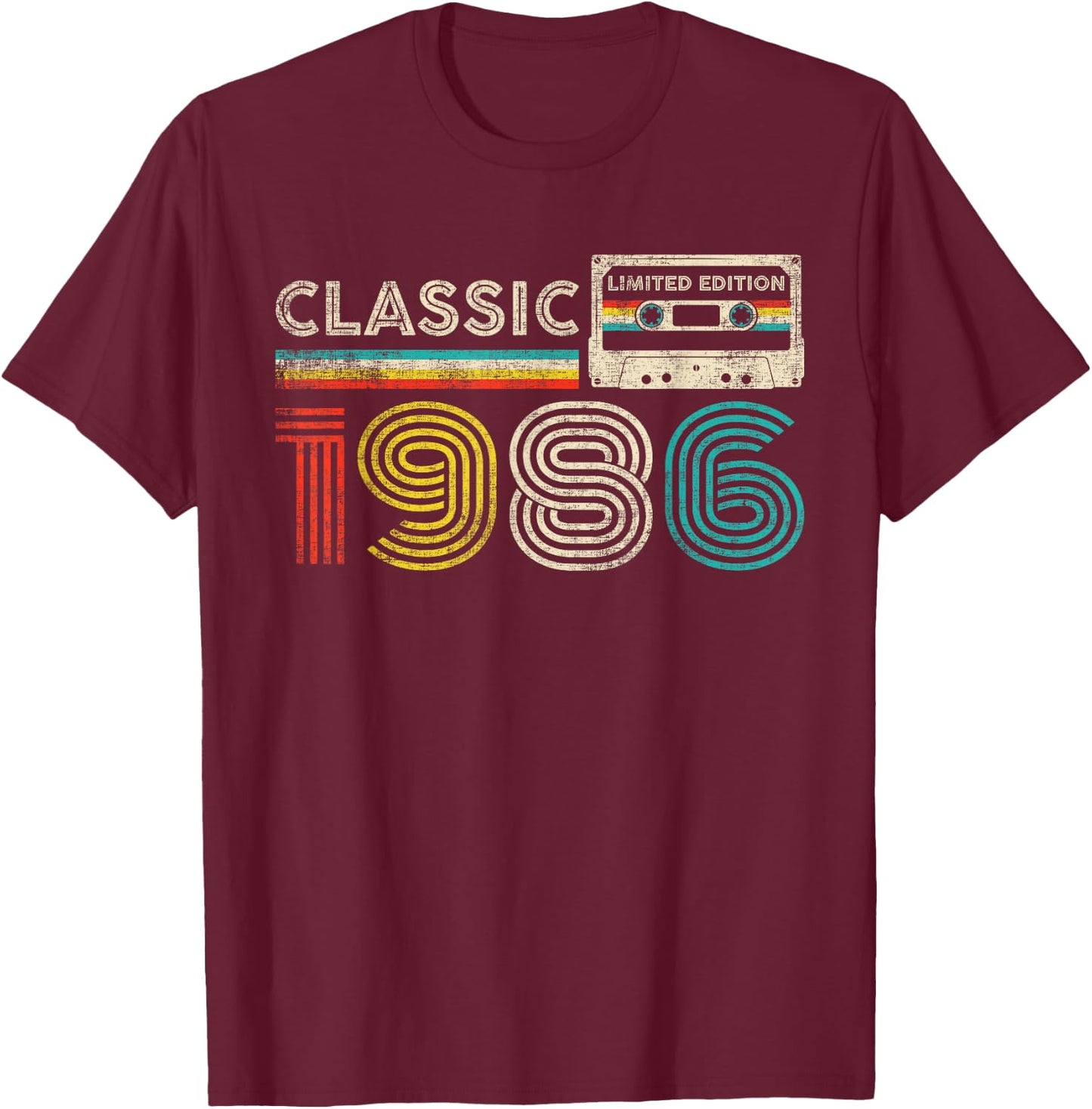 Classic 1986 Vintage 1986 Cassette Tape Men Women Birthday T-Shirt - T-Shirt | Maroon