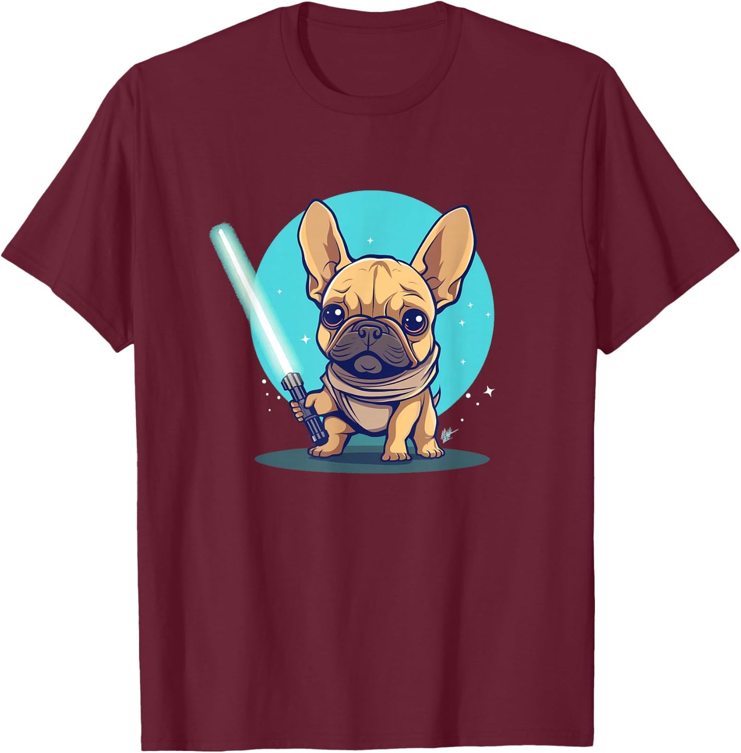 Cute Frenchie Holding Light Laser Saber Sword Dog Lover Gift T-Shirt - T-Shirt | Maroon