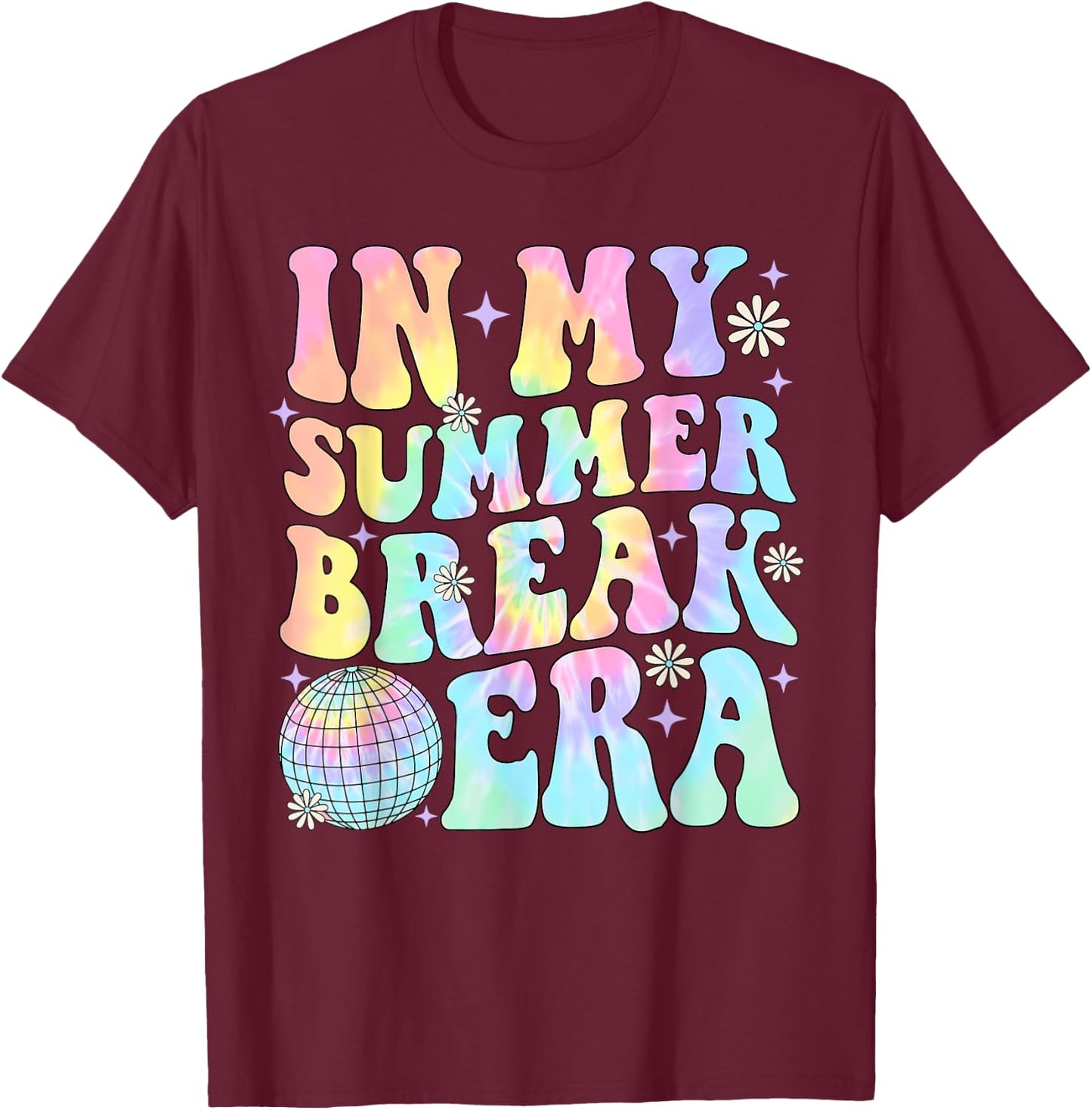 In My Summer Break Era Teacher Summer Break Vacation Groovy T-Shirt - T-Shirt | Maroon