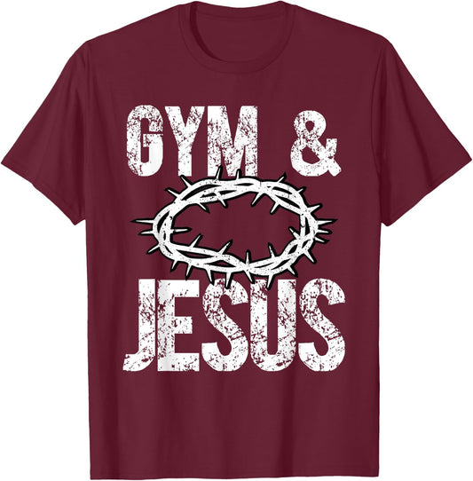 Gym And Jesus Christian Bodybuilder Religious Bodybuilding T-Shirt - T-Shirt | Maroon