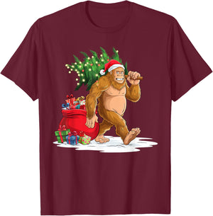 Bigfoot Christmas Tree Lights Xmas Boys Men Sasquatch Lovers T-Shirt - T-Shirt | Maroon