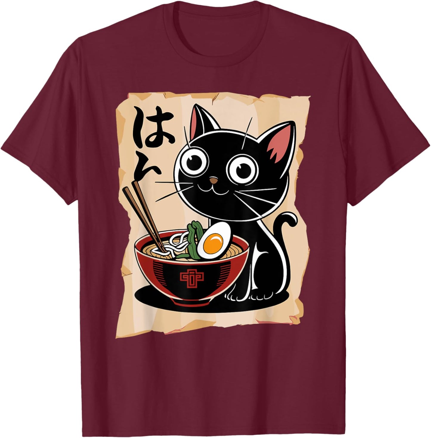 Funny Cat Ramen Noodle Japanese Kawaii Anime Otaku Style T-Shirt - T-Shirt | Maroon