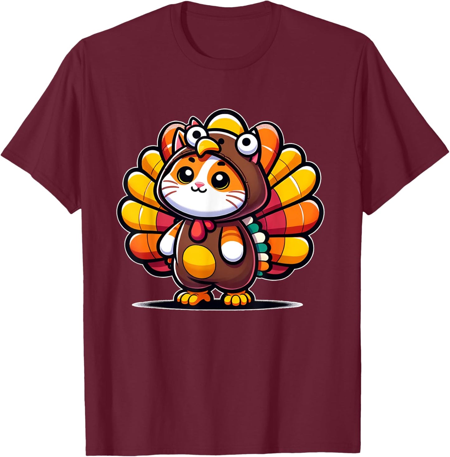 Pilgrim Cat in Turkey Disguise turkey costume Thanksgiving T-Shirt - T-Shirt | Maroon