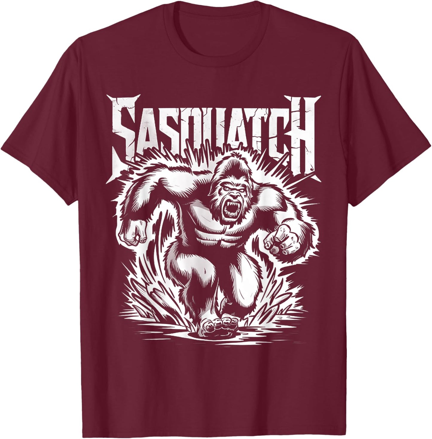 Retro Sasquatch Charging Hide & Seek Funny Bigfoot Believer T-Shirt - T-Shirt | Maroon