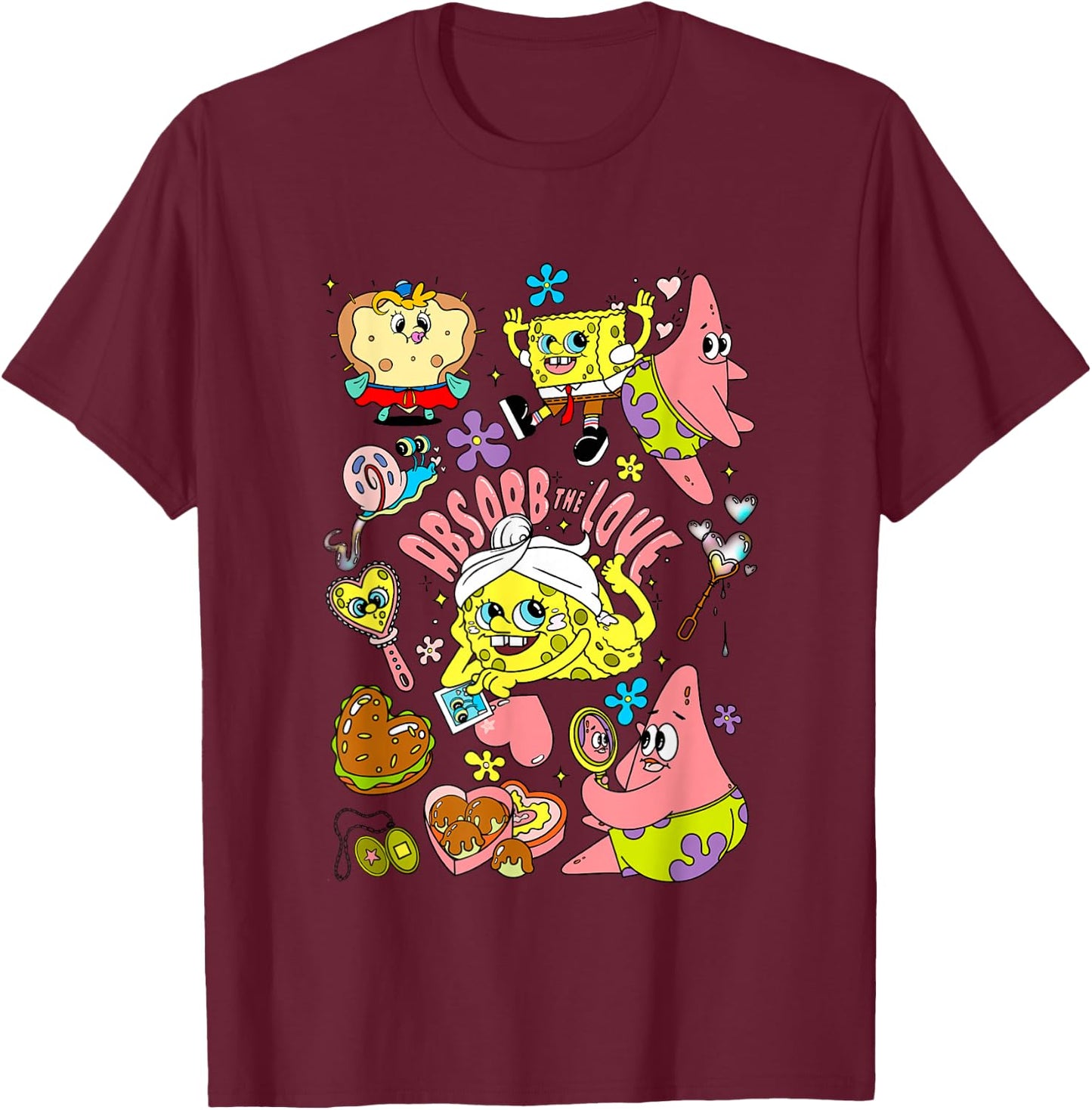 SpongeBob SquarePants Valentine's Day Absorb The Love T-Shirt - T-Shirt | Maroon
