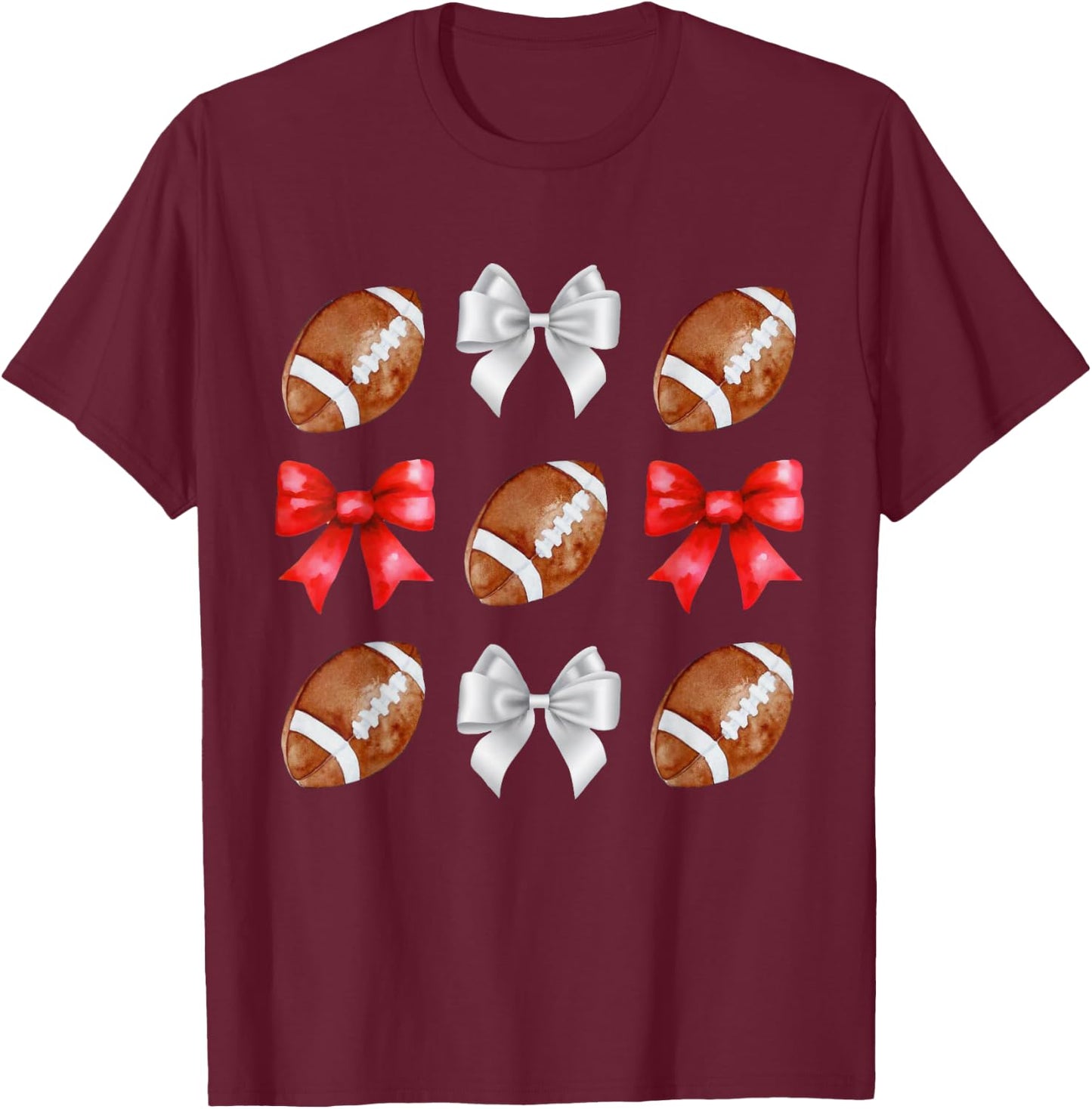 Coquette Football Bow Football Mom Game Day Women Girls Kids T-Shirt - T-Shirt | Maroon