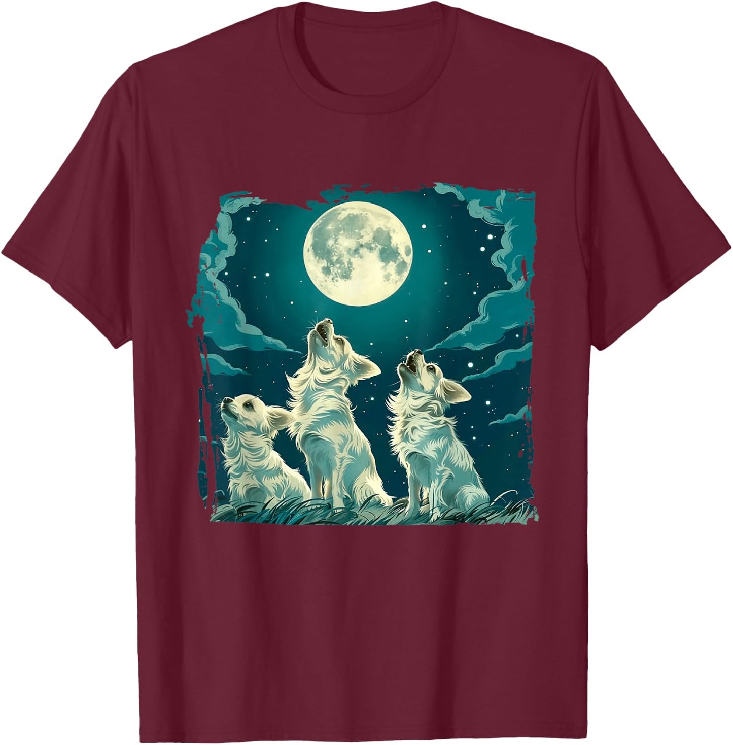Chihuahua Dogs Howl At Moon Dog Lover T-Shirt - T-Shirt | Maroon