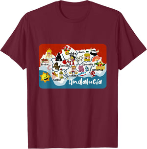 Map of Andalusia T-Shirt - T-Shirt | Maroon
