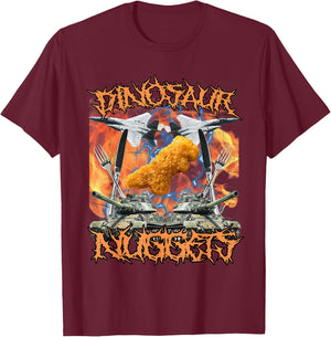 Funny Dinosaur Chicken Nugget Bootleg Hardcore Flames Meme T-Shirt - T-Shirt | Maroon