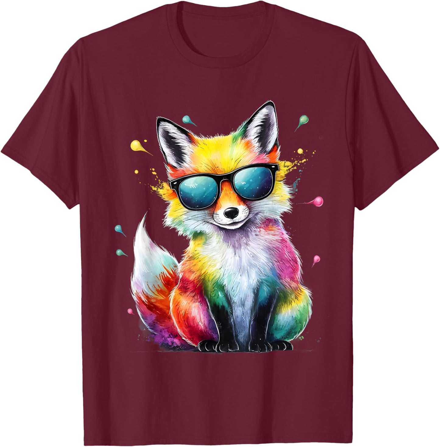 Fox Men Women Colorful Watercolor Fox T-Shirt - T-Shirt | Maroon