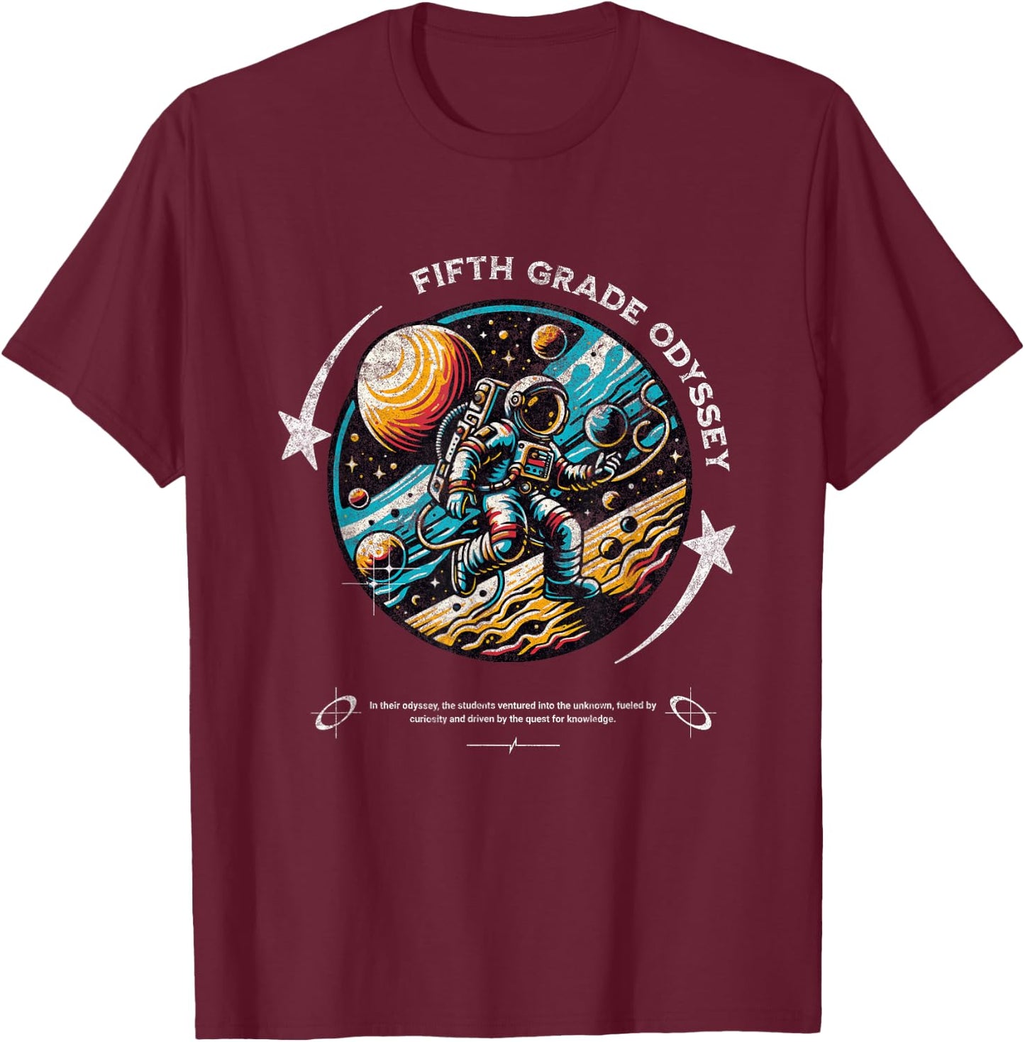 Fifth Grade Back To School Space Rocket Astronaut T-Shirt - T-Shirt | Maroon