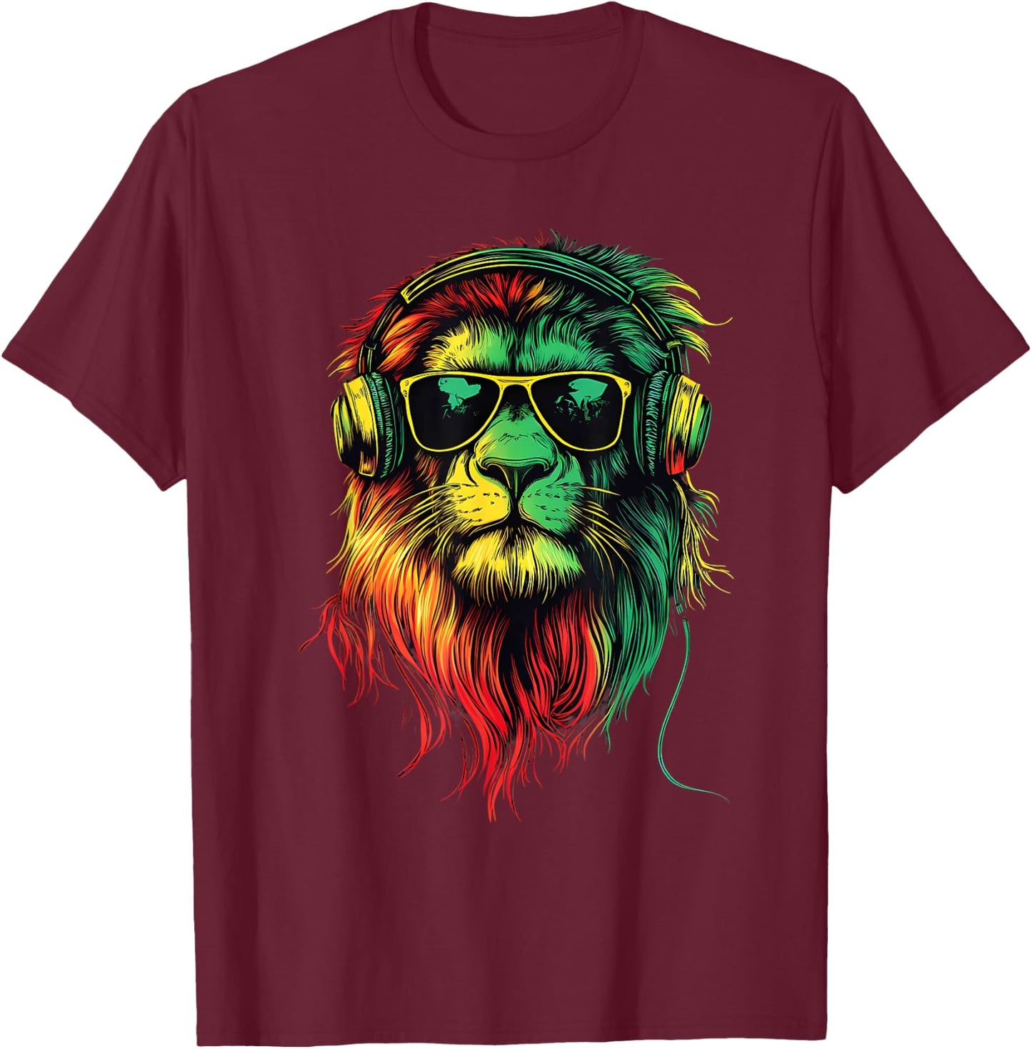 Rasta Reggae Music DJ Lion Of Judah Rastafarian Roots T-Shirt - T-Shirt | Maroon