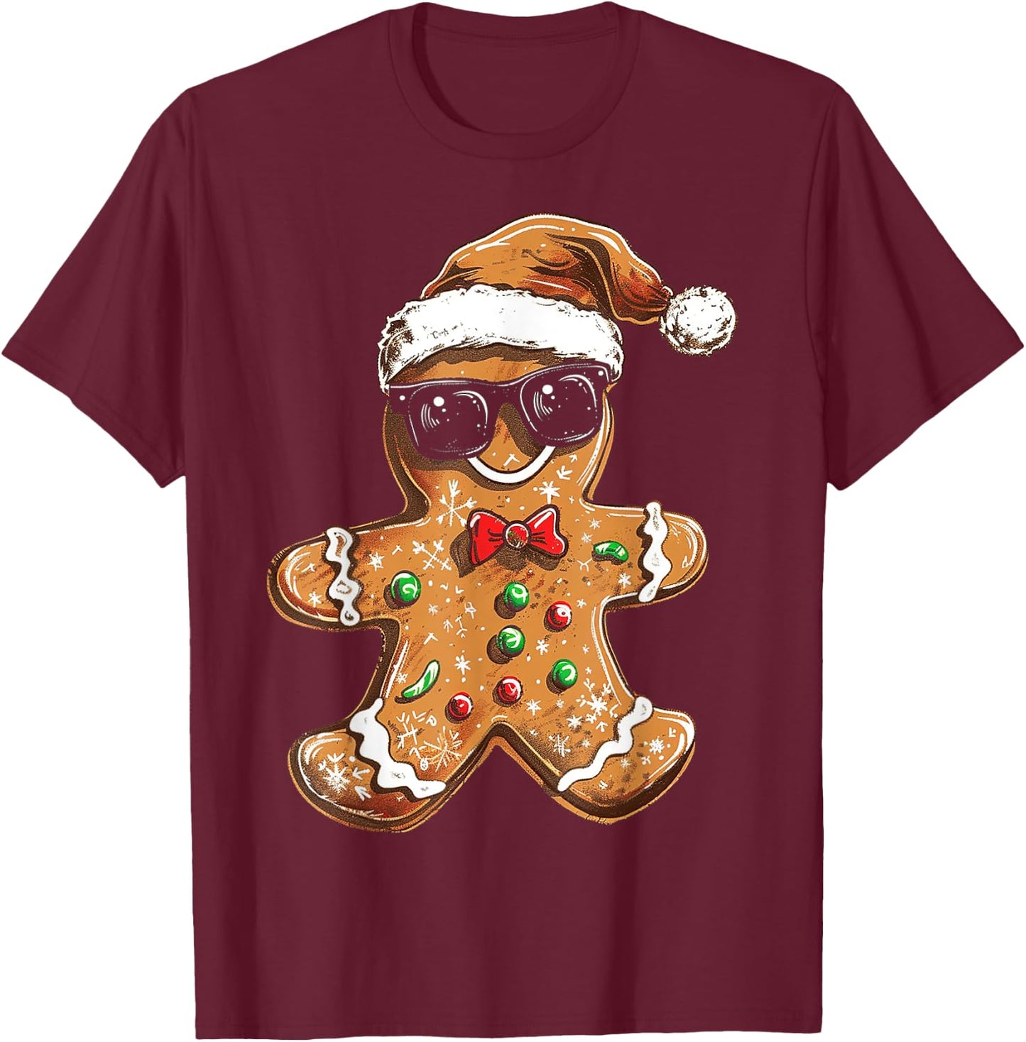 Gingerbread Christmas X-Mas Artwork Sunglasses Gingerbread T-Shirt - T-Shirt | Maroon