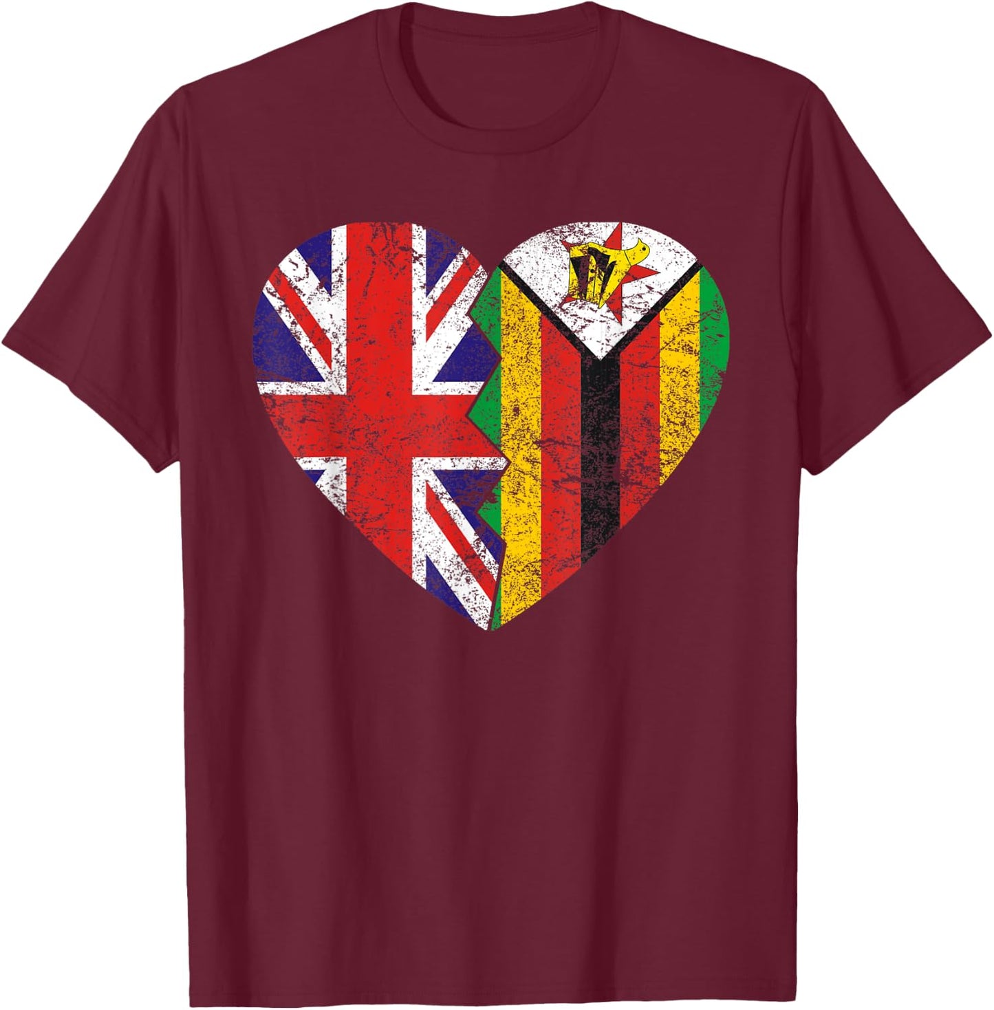Zimbabwean British Flags Heart | United Kingdom Zimbabwe T-Shirt - T-Shirt | Maroon