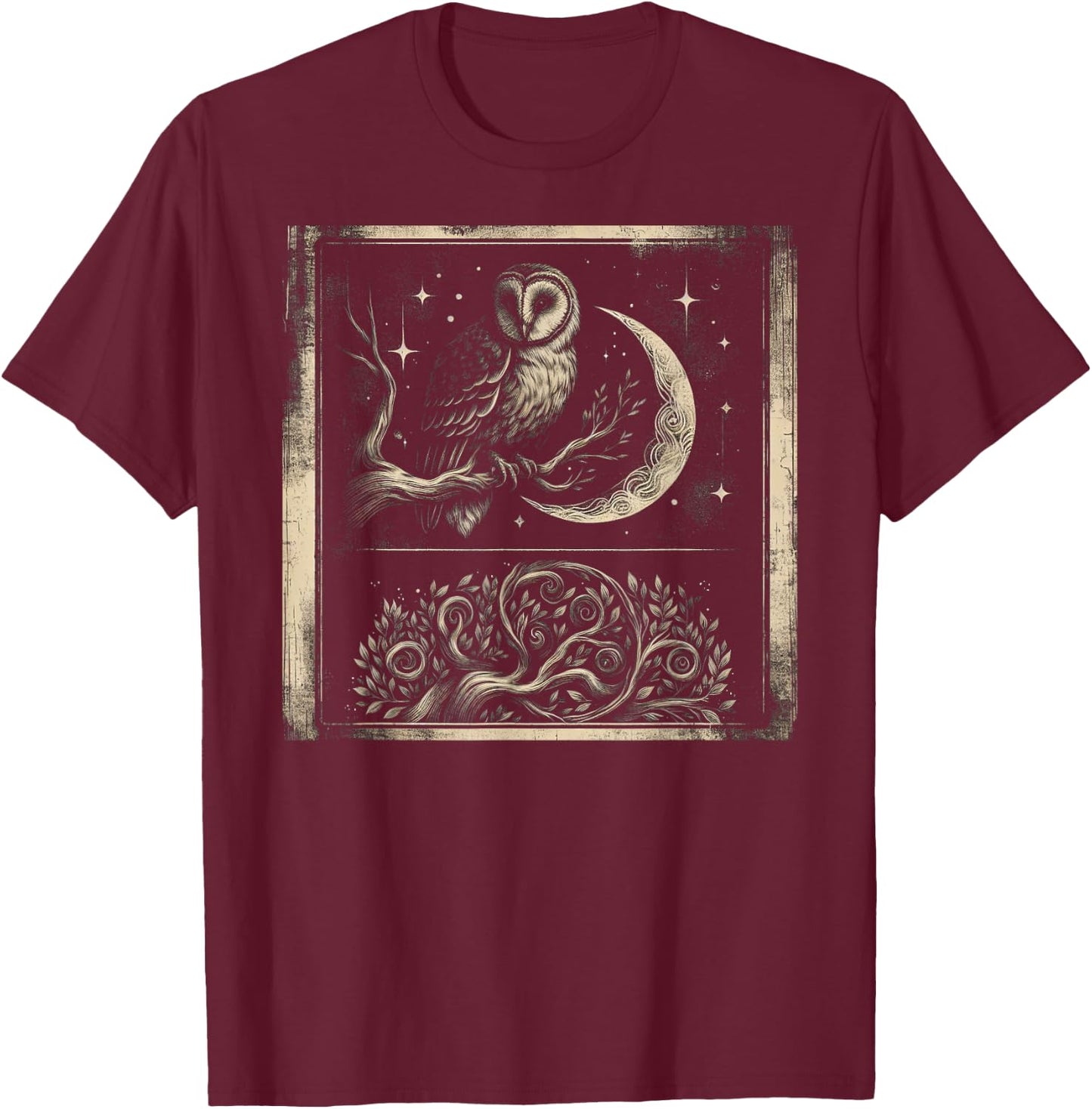 Wise Owl Illustration T-Shirt - T-Shirt | Maroon