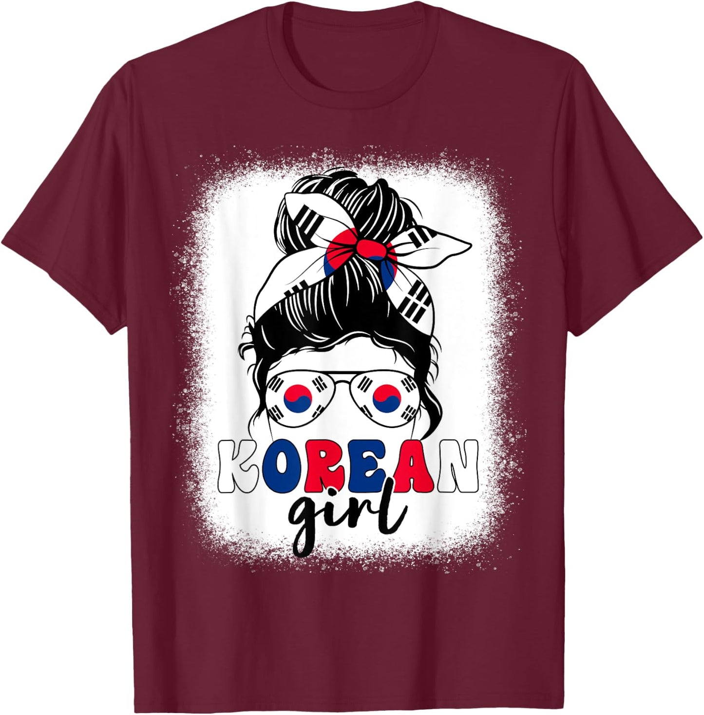 Korean Girl Messy Bun Korea Flag Patriotic Women Kids T-Shirt - T-Shirt | Maroon