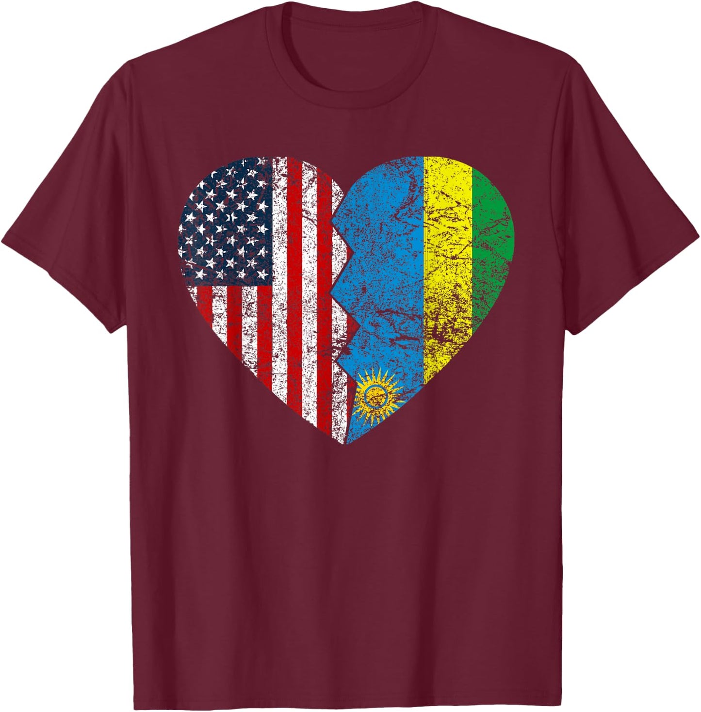 Rwandan American Flags Heart | United States Rwanda Roots Women Kids Men T-Shirt - T-Shirt | Maroon