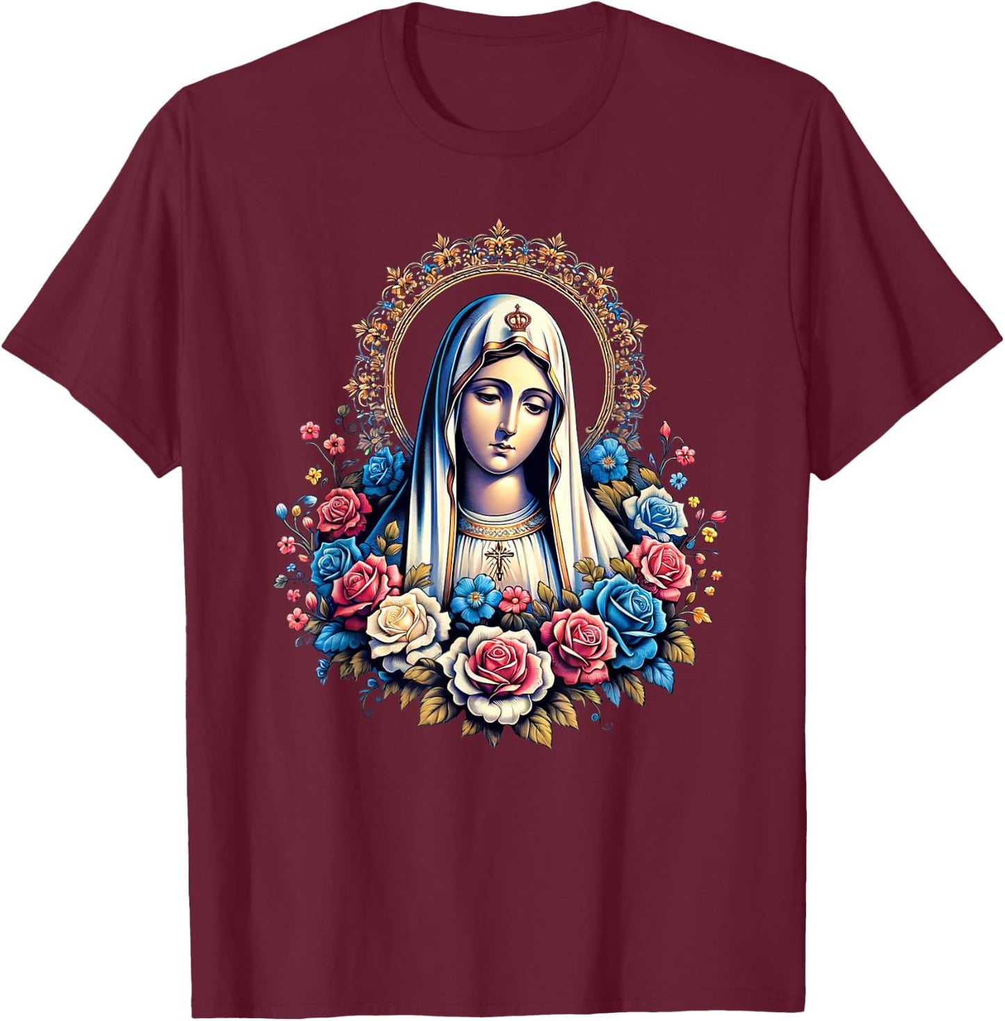 Our Lady Of Fatima Saint Mary Mother Mary Powerful Symbol T-Shirt - T-Shirt | Maroon