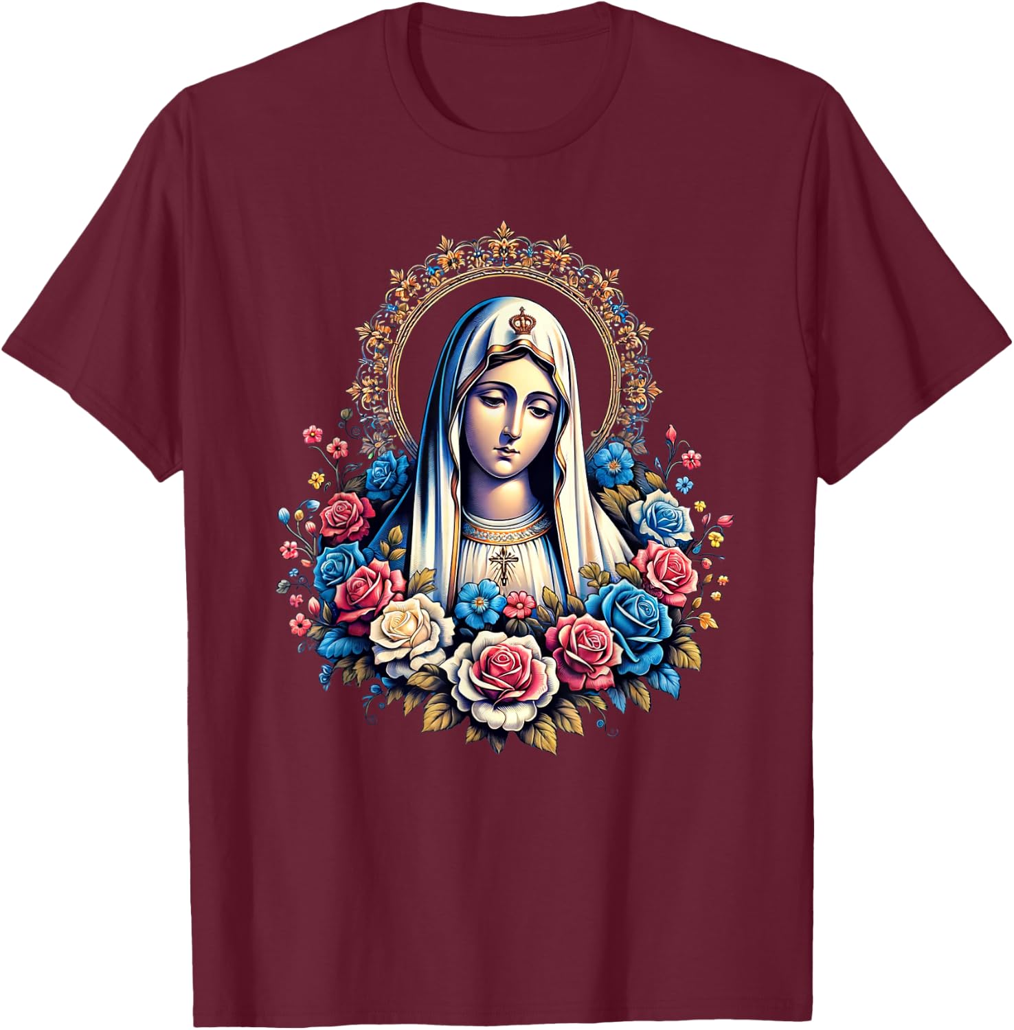 Our Lady Of Fatima Saint Mary Mother Mary Powerful Symbol T-Shirt - T-Shirt | Maroon
