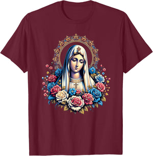 Our Lady Of Fatima Saint Mary Mother Mary Powerful Symbol T-Shirt - T-Shirt | Maroon