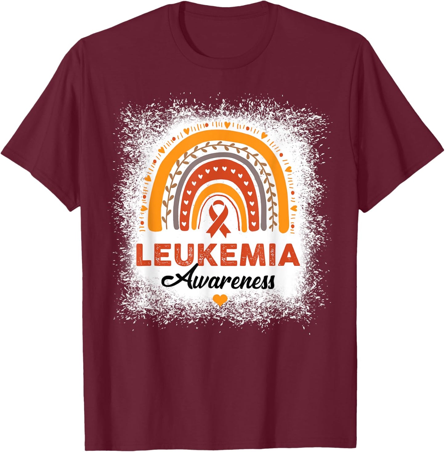 Bleached Leukemia Awareness Bleached Rainbow Orange Ribbon T-Shirt - T-Shirt | Maroon