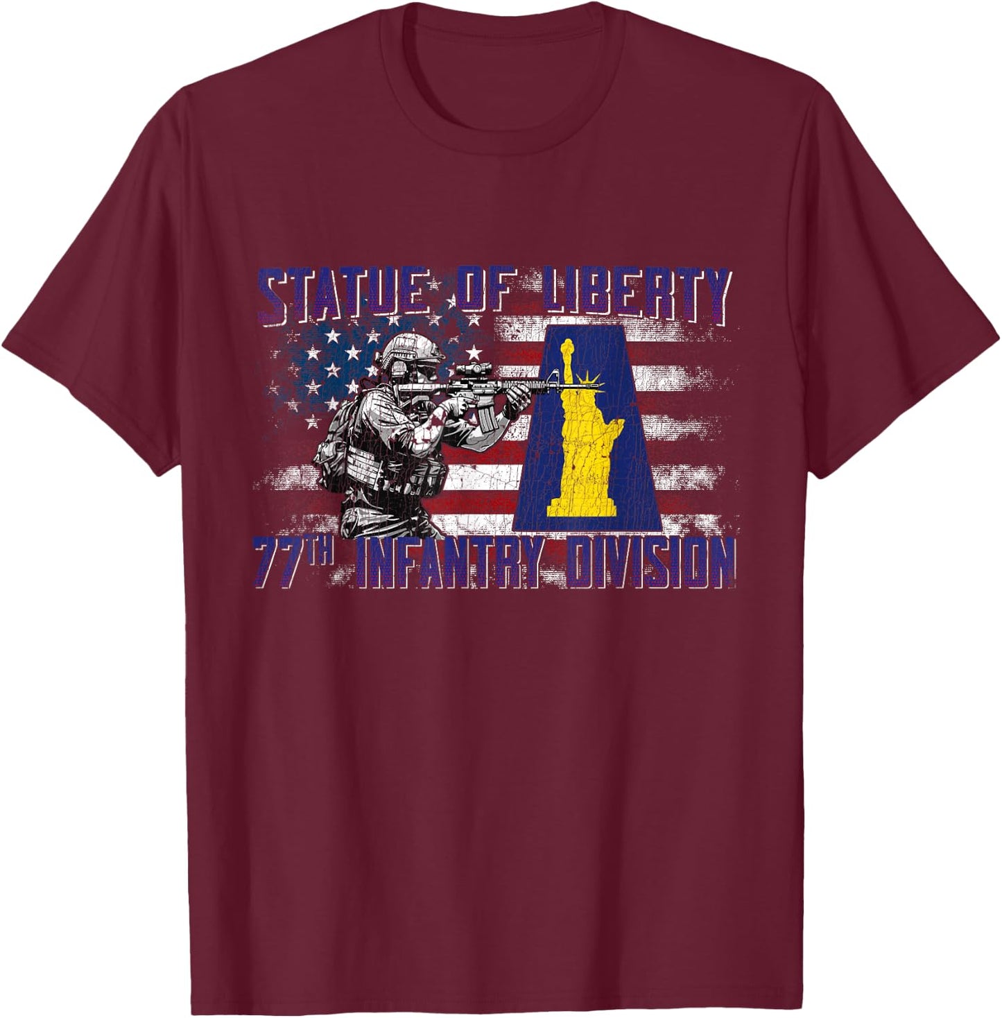77th Infantry Division 77th ID Statue of Liberty Division T-Shirt - T-Shirt | Maroon
